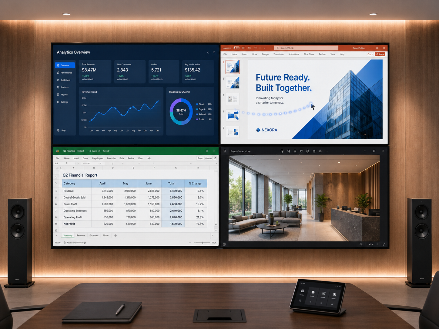 2×2 four-screen independent display mode with PPT and mouse cursor trail