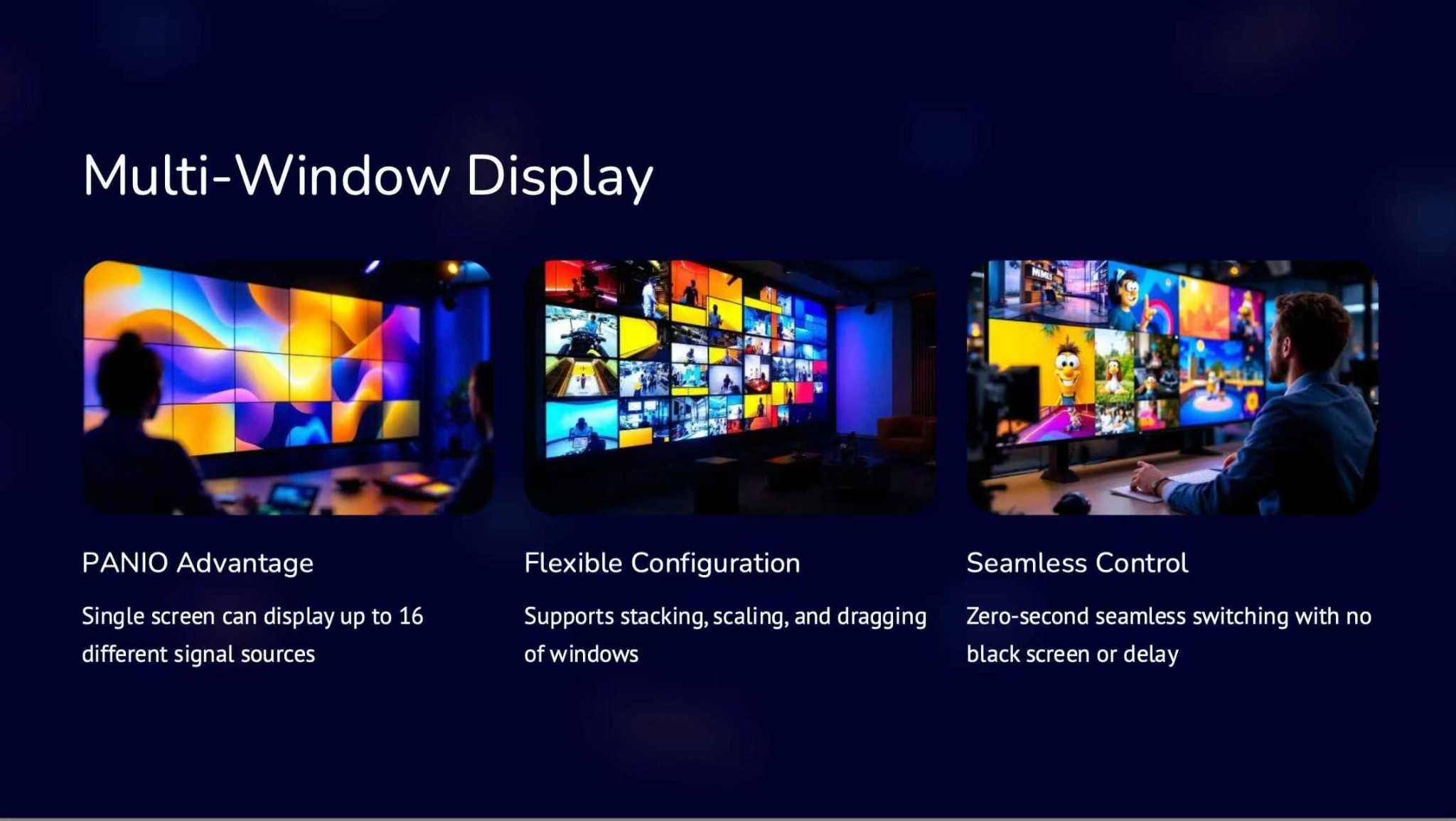 KH7000_Up multi-window display with up to 16 signal sources, flexible window scaling, stacking and zero-second seamless switching